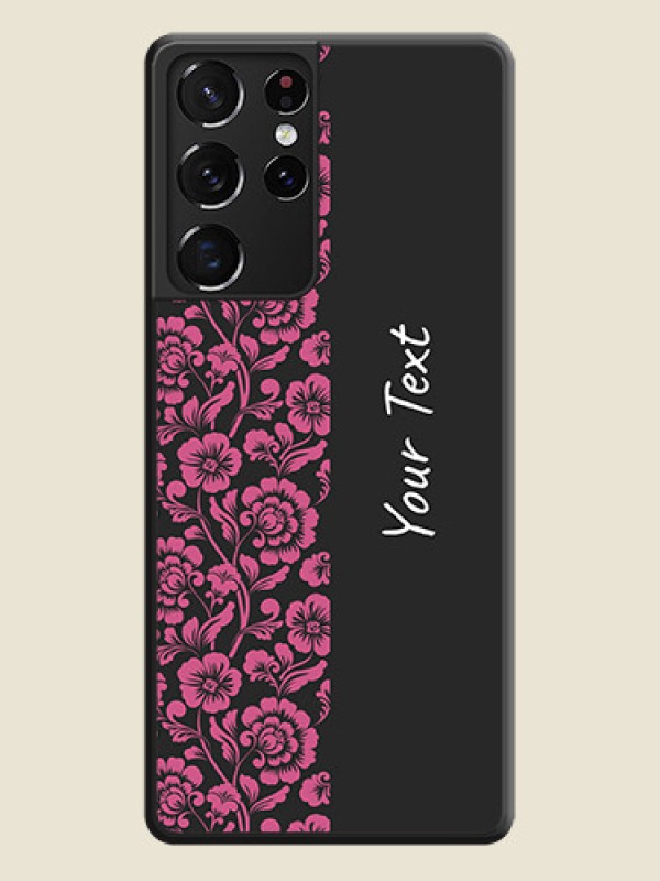 Custom Pink Floral Pattern Design With Custom Text On Space Black Personalized Soft Matte Phone Covers -Samsung Galaxy S21 Ultra - alternate view