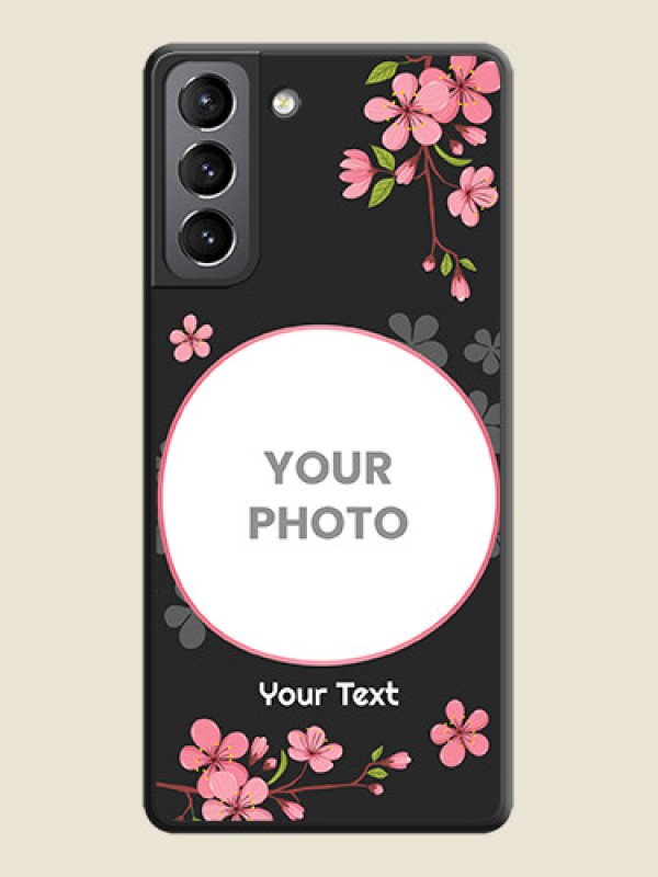 Custom Round Image with Pink Color Floral Design on Photo on Space Black Soft Matte Back Cover - Galaxy S21 - alternate view
