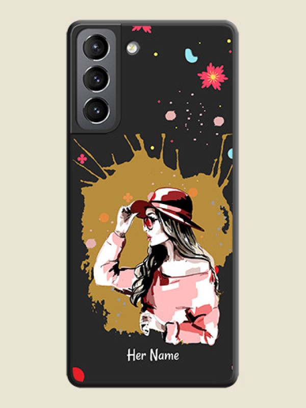 Custom Mordern Lady With Color Splash Background With Custom Text On Space Black Personalized Soft Matte Phone Covers -Samsung Galaxy S21 - alternate view