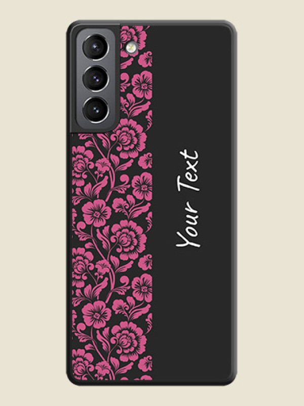 Custom Pink Floral Pattern Design With Custom Text On Space Black Personalized Soft Matte Phone Covers -Samsung Galaxy S21 - alternate view