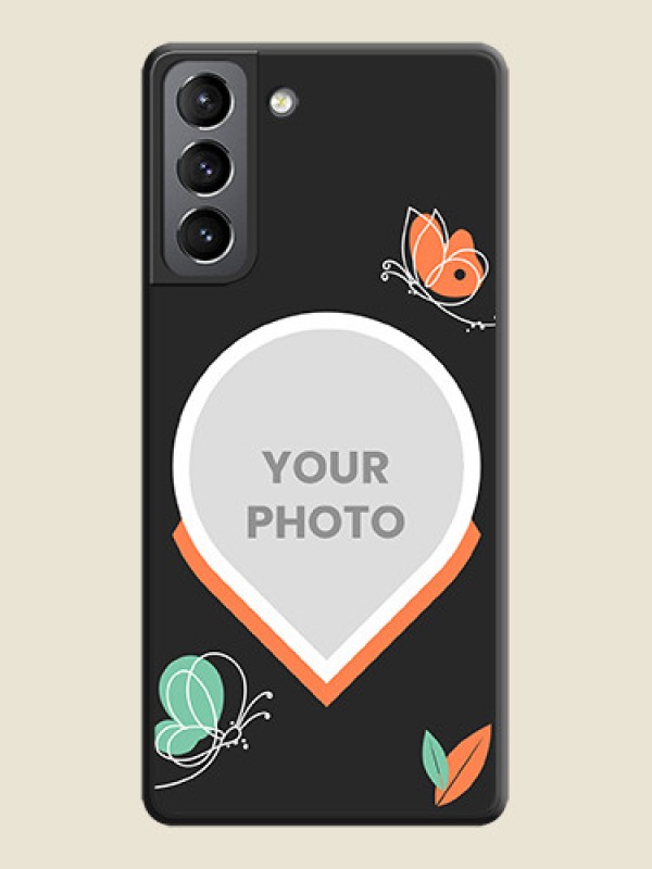 Custom Upload Pic With Simple Butterly Design On Space Black Personalized Soft Matte Phone Covers -Samsung Galaxy S21 - alternate view