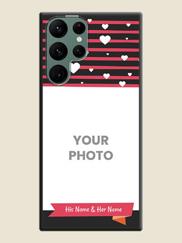 Custom White Color Love Symbols with Pink Lines Pattern on Space Black Custom Soft Matte Phone Cases - Galaxy S22 Ultra 5G - alternate view