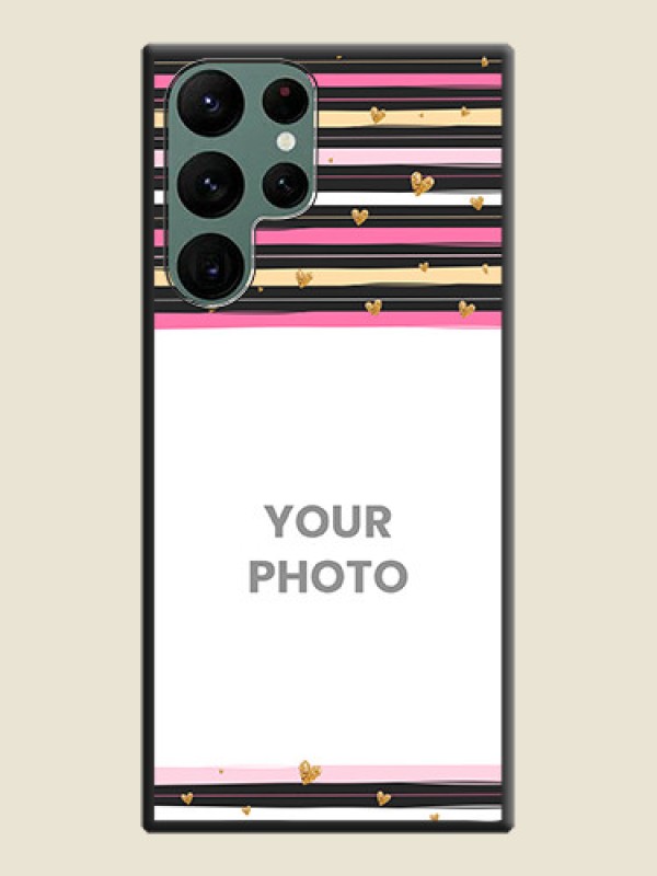 Custom Multicolor Lines and Golden Love Symbols Design on Photo on Space Black Soft Matte Mobile Cover - Galaxy S22 Ultra 5G - alternate view