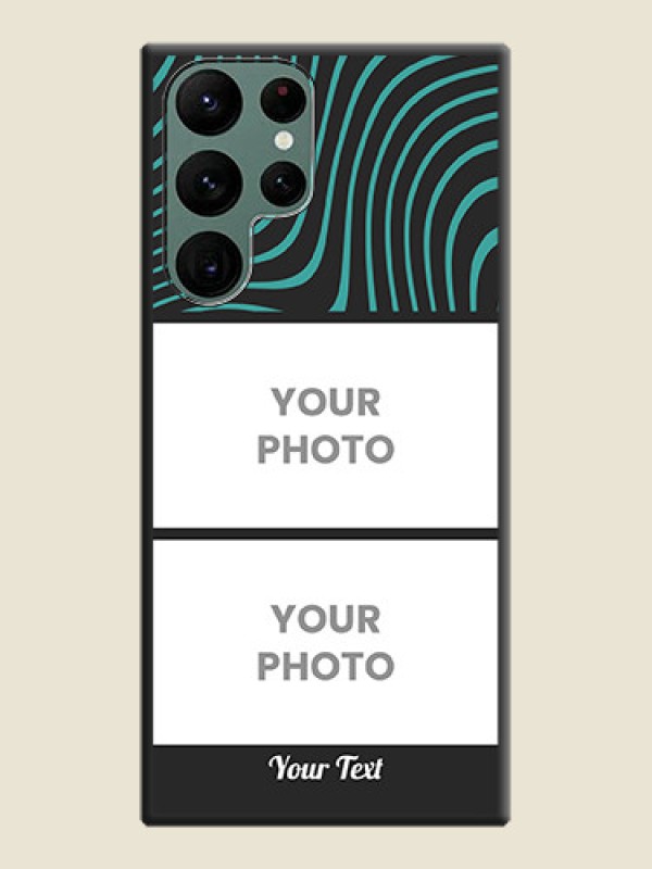 Custom Wave Pattern with 2 Image Holder on Space Black Personalized Soft Matte Phone Covers - Galaxy S22 Ultra 5G - alternate view