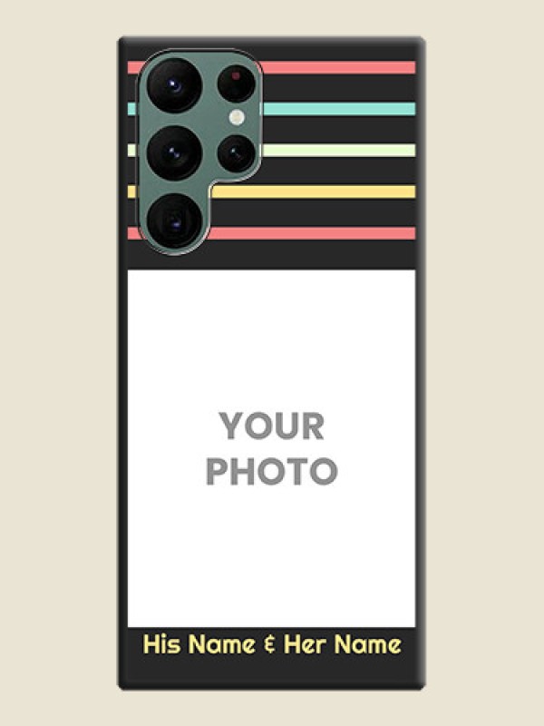 Custom Color Stripes with Photo and Text on Photo on Space Black Soft Matte Mobile Case - Galaxy S22 Ultra 5G - alternate view