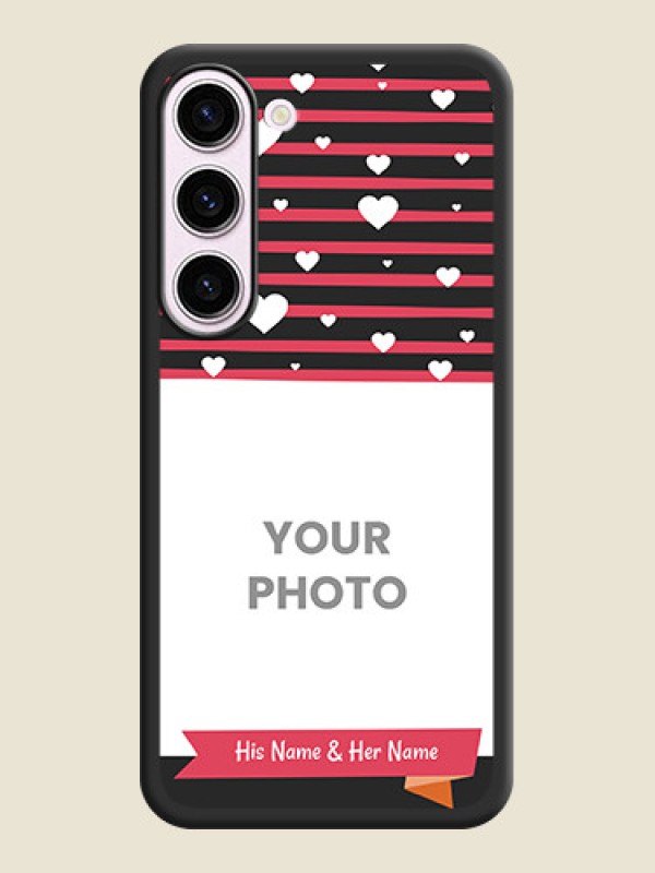 Custom White Color Love Symbols with Pink Lines Pattern on Space Black Custom Soft Matte Phone Cases - Samsung Galaxy S23 5G - alternate view