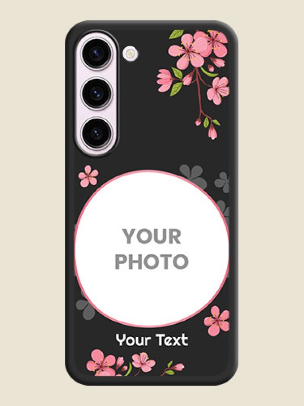 Custom Round Image with Pink Color Floral Design on Photo on Space Black Soft Matte Back Cover - Samsung Galaxy S23 5G - alternate view