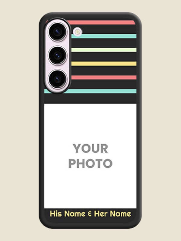 Custom Color Stripes with Photo and Text on Photo on Space Black Soft Matte Mobile Case - Samsung Galaxy S23 5G - alternate view