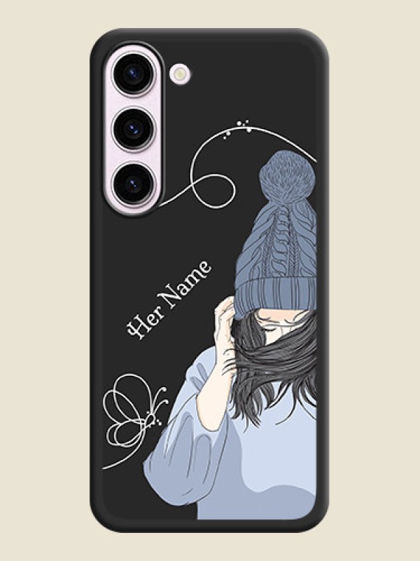 Custom Girl With Blue Winter Outfiit Custom Text Design On Space Black Personalized Soft Matte Phone Covers -Samsung Galaxy S23 5G - alternate view