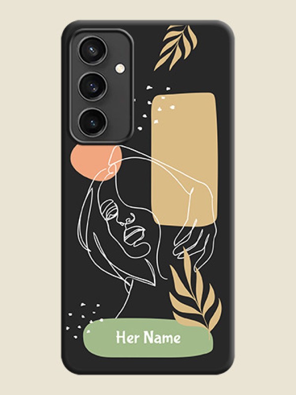 Custom Custom Text With Line Art Of Women & Leaves Design On Space Black Personalized Soft Matte Phone Covers - Galaxy S23 FE 5G - alternate view