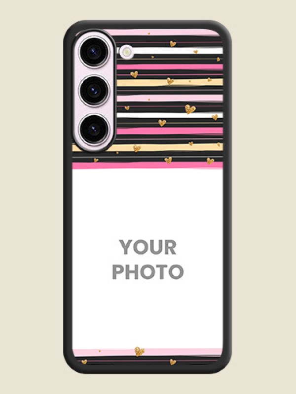 Custom Multicolor Lines and Golden Love Symbols Design on Photo on Space Black Soft Matte Mobile Cover - Samsung Galaxy S23 Plus 5G - alternate view