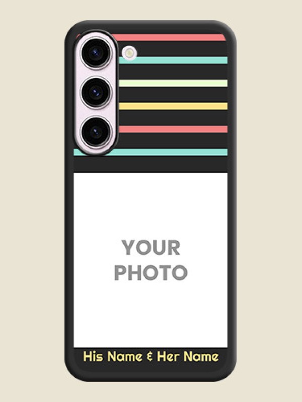 Custom Color Stripes with Photo and Text on Photo on Space Black Soft Matte Mobile Case - Samsung Galaxy S23 Plus 5G - alternate view
