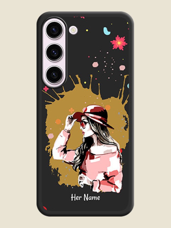 Custom Mordern Lady With Color Splash Background With Custom Text On Space Black Personalized Soft Matte Phone Covers -Samsung Galaxy S23 Plus 5G - alternate view
