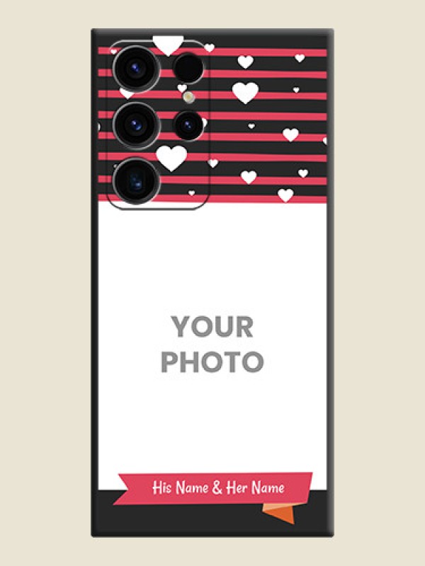 Custom White Color Love Symbols with Pink Lines Pattern on Space Black Custom Soft Matte Phone Cases - Samsung Galaxy S23 Ultra 5G - alternate view