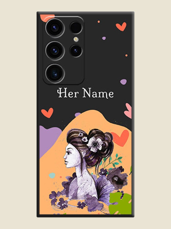 Custom Namecase For Her With Fancy Lady Image On Space Black Personalized Soft Matte Phone Covers -Samsung Galaxy S23 Ultra 5G - alternate view