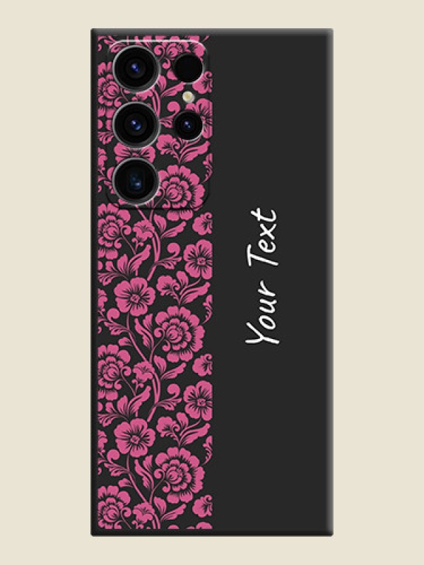 Custom Pink Floral Pattern Design With Custom Text On Space Black Personalized Soft Matte Phone Covers -Samsung Galaxy S23 Ultra 5G - alternate view