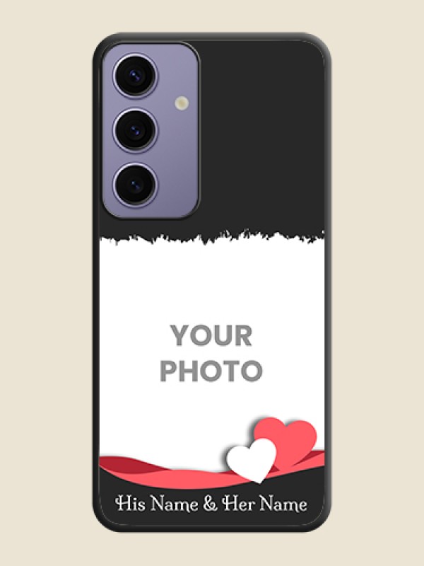 Custom Pink Color Love Shaped Ribbon Design with Text on Space Black Custom Soft Matte Phone Back Cover - Galaxy S24 5G - alternate view