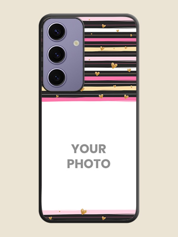 Custom Multicolor Lines and Golden Love Symbols Design - Photo on Space Black Soft Matte Mobile Cover - Galaxy S24 5G - alternate view