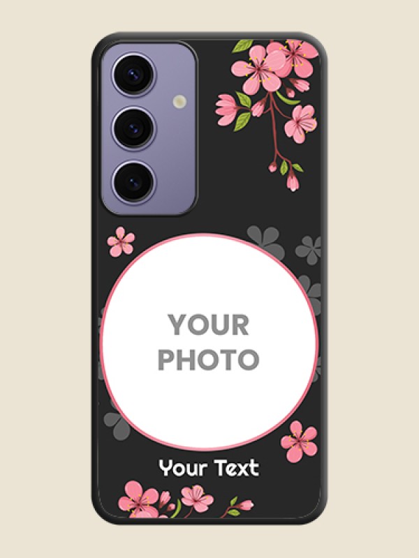 Custom Round Image with Pink Color Floral Design - Photo on Space Black Soft Matte Back Cover - Galaxy S24 5G - alternate view