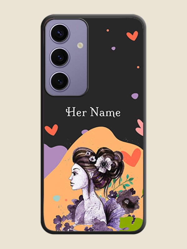 Custom Namecase For Her With Fancy Lady Image On Space Black Personalized Soft Matte Phone Covers - Galaxy S24 5G - alternate view