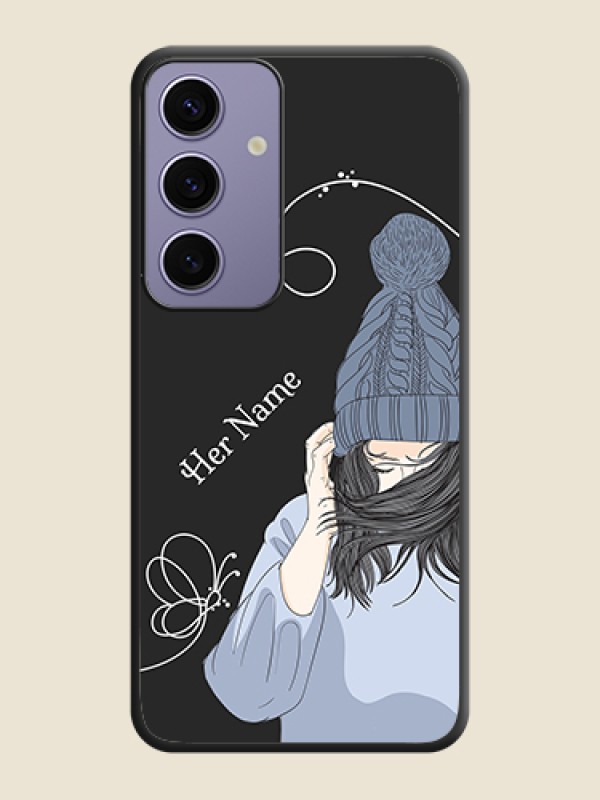 Custom Girl With Blue Winter Outfiit Custom Text Design On Space Black Personalized Soft Matte Phone Covers - Galaxy S24 5G - alternate view