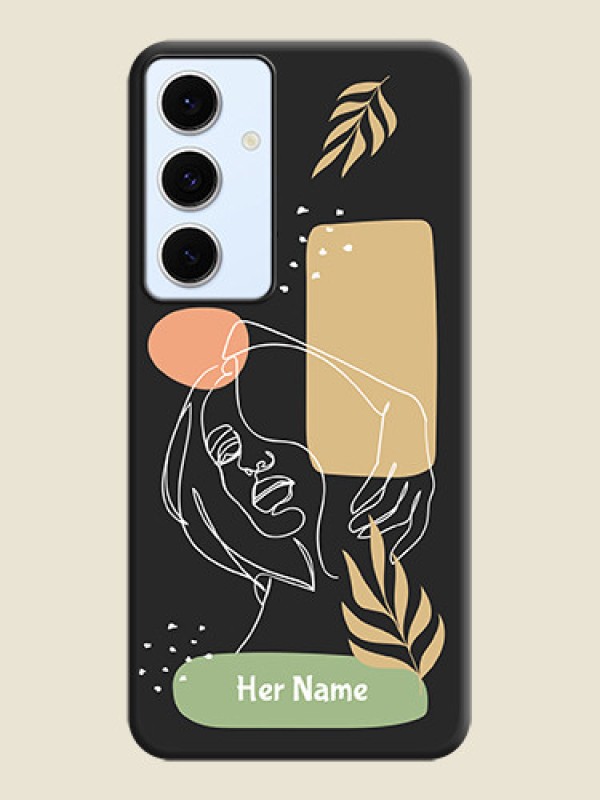 Custom Custom Text With Line Art Of Women & Leaves Design On Space Black Custom Soft Matte Mobile Back Cover - Galaxy S24 FE 5G - alternate view