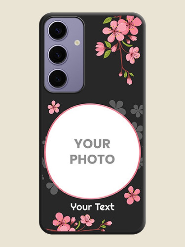 Custom Round Image with Pink Color Floral Design - Photo on Space Black Soft Matte Back Cover - Galaxy S24 Plus 5G - alternate view