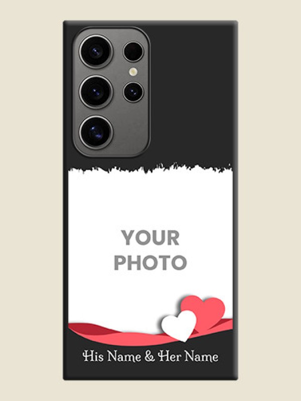 Custom Pink Color Love Shaped Ribbon Design with Text on Space Black Custom Soft Matte Phone Back Cover - Galaxy S24 Ultra 5G - alternate view