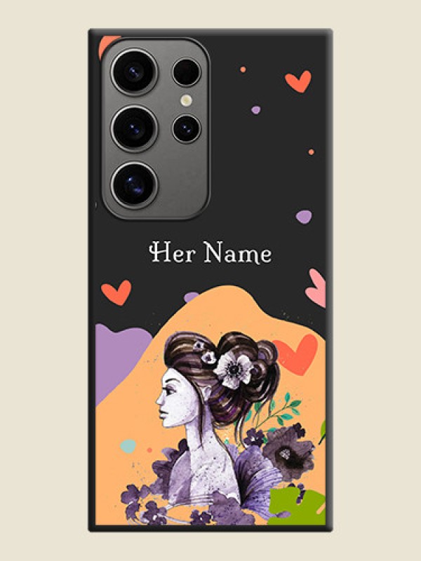 Custom Namecase For Her With Fancy Lady Image On Space Black Personalized Soft Matte Phone Covers - Galaxy S24 Ultra 5G - alternate view