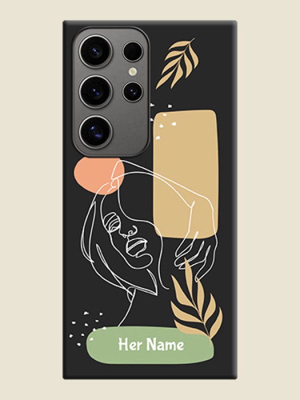 Custom Custom Text With Line Art Of Women & Leaves Design On Space Black Personalized Soft Matte Phone Covers - Galaxy S24 Ultra 5G - alternate view