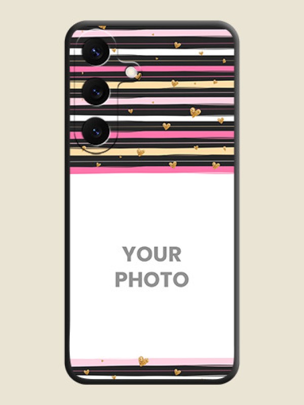 Custom Multicolor Lines and Golden Love Symbols Design on Photo On Space Black Custom Soft Matte Mobile Back Cover - Galaxy S25 5G - alternate view