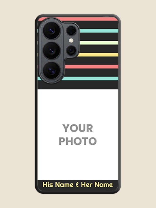 Custom Color Stripes with Photo and Text on Photo On Space Black Custom Soft Matte Mobile Back Cover - Samsung Galaxy S26 Ultra 5G - alternate view