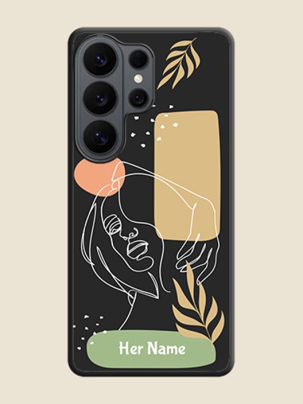 Custom Custom Text With Line Art Of Women & Leaves Design On Space Black Custom Soft Matte Mobile Back Cover - Samsung Galaxy S26 Ultra 5G - alternate view