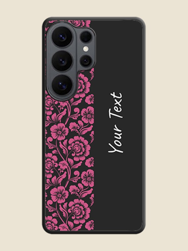 Custom Pink Floral Pattern Design With Custom Text On Space Black Custom Soft Matte Mobile Back Cover - Samsung Galaxy S26 Ultra 5G - alternate view