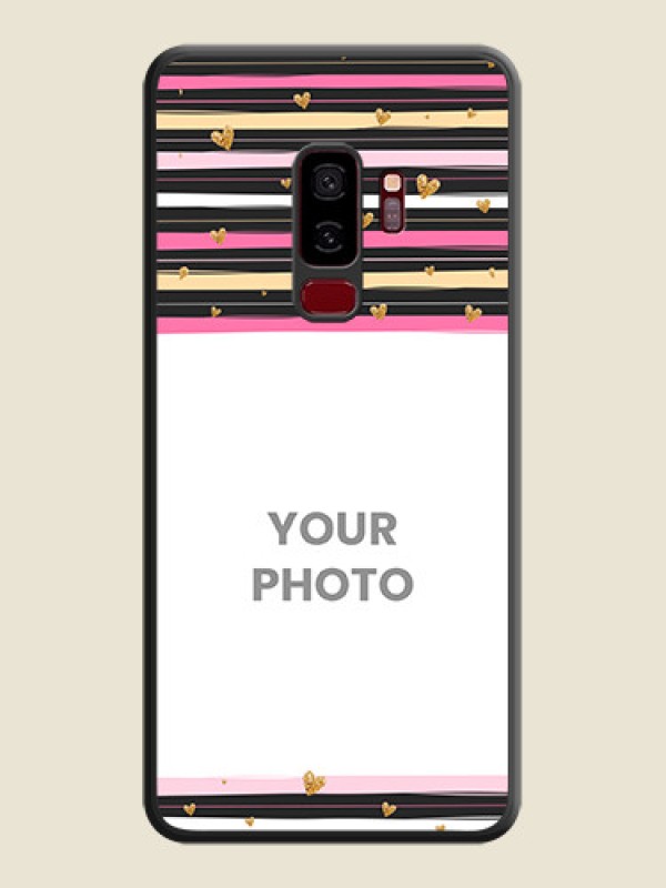 Custom Multicolor Lines and Golden Love Symbols Design on Photo on Space Black Soft Matte Mobile Cover - Galaxy S9 Plus - alternate view