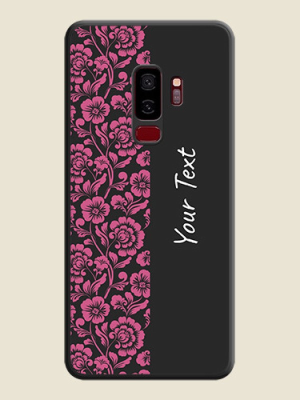 Custom Pink Floral Pattern Design With Custom Text On Space Black Personalized Soft Matte Phone Covers -Samsung Galaxy S9 Plus - alternate view