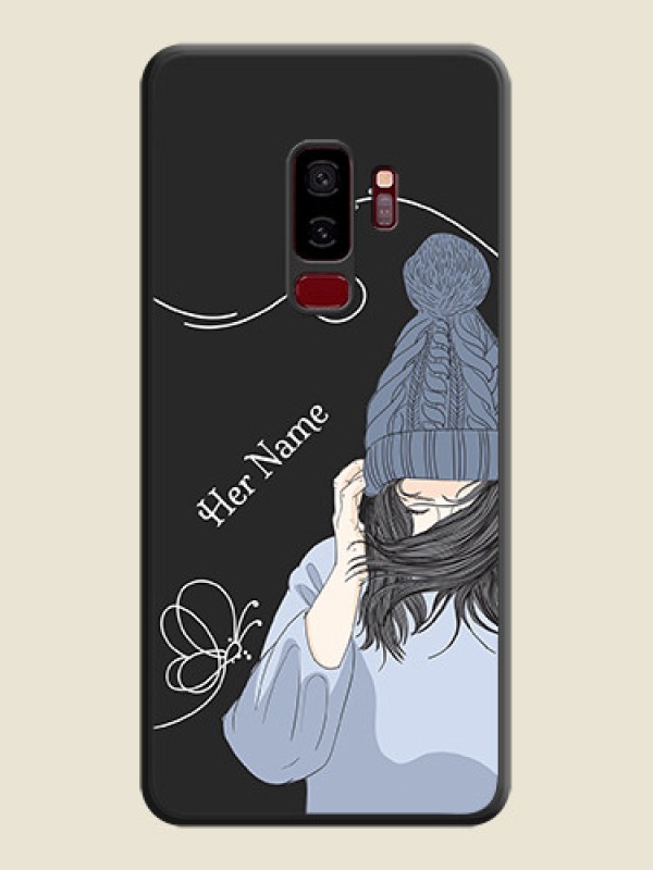 Custom Girl With Blue Winter Outfiit Custom Text Design On Space Black Personalized Soft Matte Phone Covers -Samsung Galaxy S9 Plus - alternate view