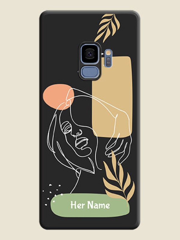 Custom Custom Text With Line Art Of Women & Leaves Design On Space Black Personalized Soft Matte Phone Covers -Samsung Galaxy S9 - alternate view