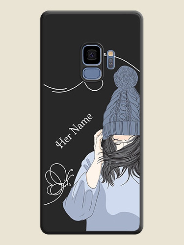 Custom Girl With Blue Winter Outfiit Custom Text Design On Space Black Personalized Soft Matte Phone Covers -Samsung Galaxy S9 - alternate view