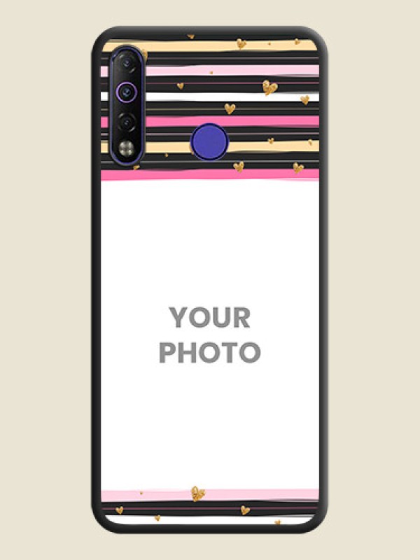 Custom Multicolor Lines and Golden Love Symbols Design on Photo on Space Black Soft Matte Mobile Cover - Tecno Camon 12 Air - alternate view