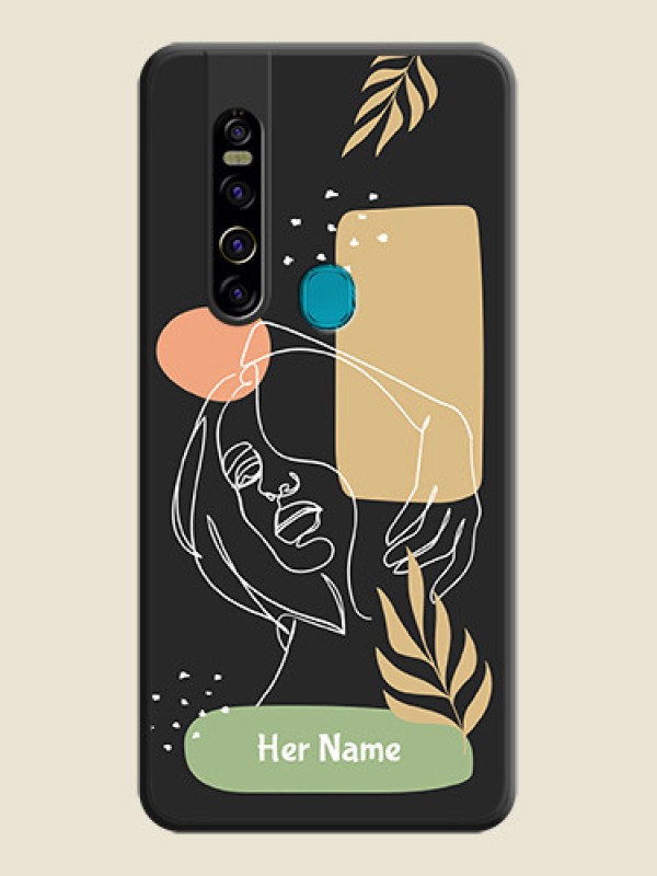 Custom Custom Text With Line Art Of Women & Leaves Design On Space Black Personalized Soft Matte Phone Covers -Tecno Camon 15 Pro - alternate view
