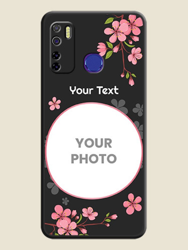 Custom Round Image with Pink Color Floral Design on Photo on Space Black Soft Matte Back Cover - Tecno Camon 15 - alternate view