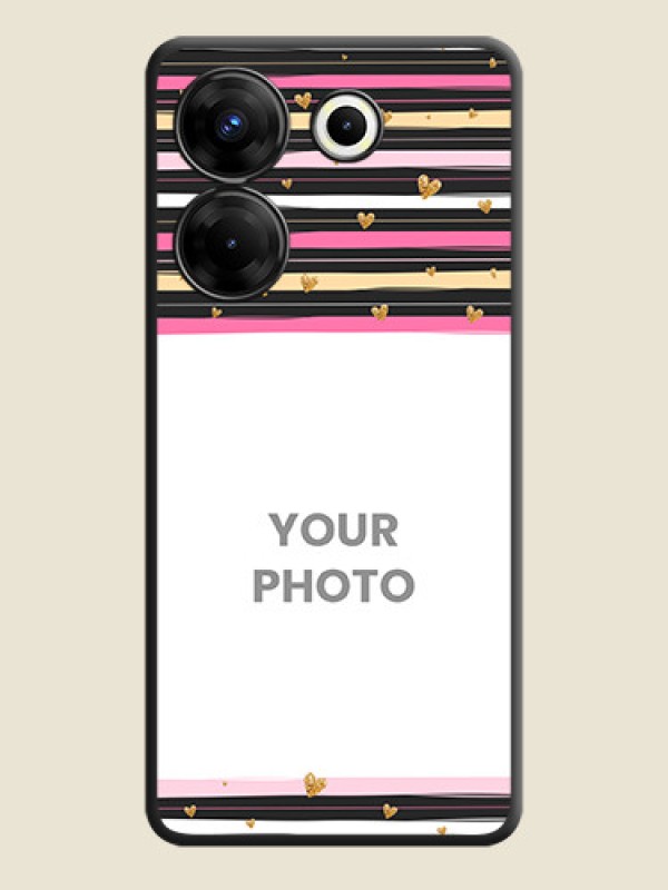 Custom Multicolor Lines and Golden Love Symbols Design - Photo on Space Black Soft Matte Mobile Cover - Tecno Camon 20 Pro - alternate view