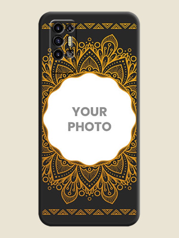 Custom Round Image with Floral Design on Photo on Space Black Soft Matte Mobile Cover - Tecno Pova 2 - alternate view