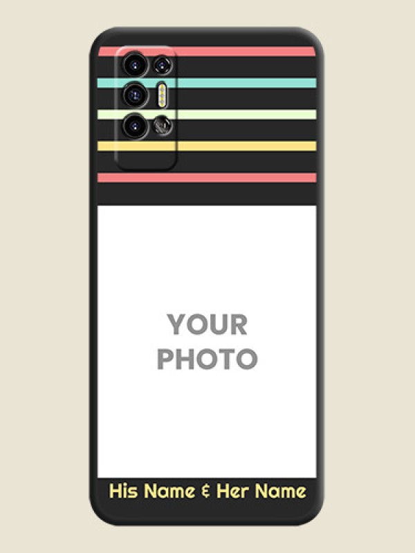Custom Color Stripes with Photo and Text on Photo on Space Black Soft Matte Mobile Case - Tecno Pova 2 - alternate view