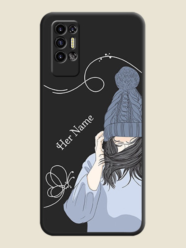 Custom Girl With Blue Winter Outfiit Custom Text Design On Space Black Personalized Soft Matte Phone Covers -Tecno Pova 2 - alternate view