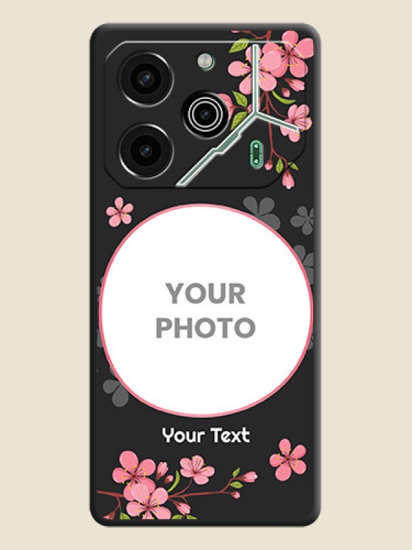 Custom Round Image with Pink Color Floral Design on Photo On Space Black Custom Soft Matte Mobile Back Cover - Pova 6 Pro 5G - alternate view