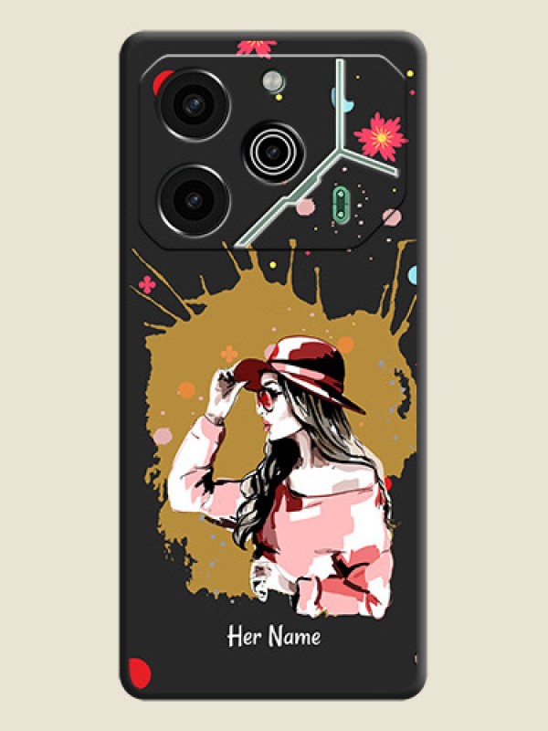 Custom Mordern Lady With Color Splash Background With Custom Text On Space Black Custom Soft Matte Mobile Back Cover - Pova 6 Pro 5G - alternate view