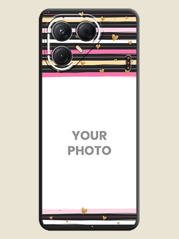 Custom Multicolor Lines and Golden Love Symbols Design on Photo On Space Black Custom Soft Matte Mobile Back Cover - Tecno Pova 7 5G - alternate view