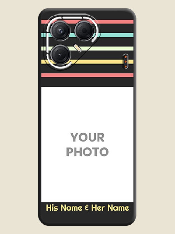 Custom Color Stripes with Photo and Text on Photo On Space Black Custom Soft Matte Mobile Back Cover - Tecno Pova 7 5G - alternate view
